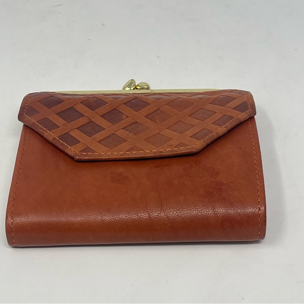 Prince Gardner Wallet Tan Brown Genuine Lambskin Leather Kiss Lock Coin Vintage - Picture 2 of 14